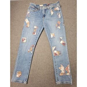 Pilcro Jeans Womens 29 Light Wash Boyfriend Slim Patchwork Quilt Print Denim